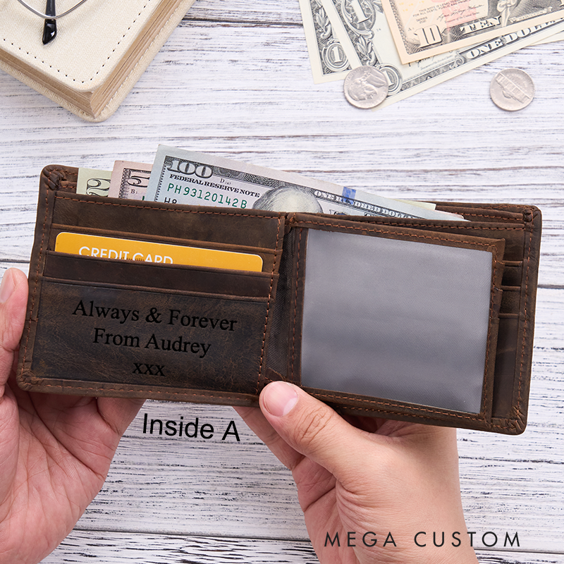Personalized Leather Wallet Engraved Wallet Mens Wallet Crazy Horse Wallet Birthday Gift for Him Groomsman Gift Boyfriend Gift Dad Gift Husband Gift