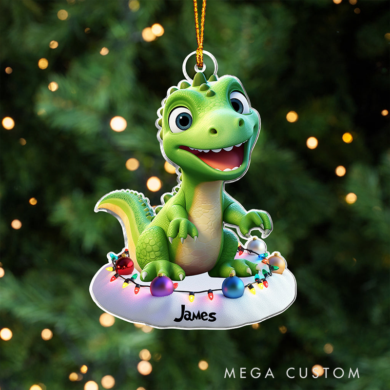 Personalized Kid Custom Shaped Ornament Cute Dinosaur Gift For Grandkids 