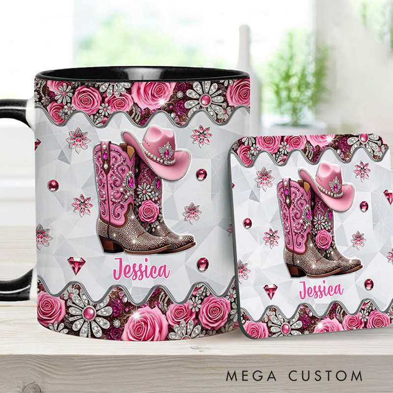 Personalized Name Cowgirl Accent Mug Custom Cowgirl Boots Gift for Music Lover
