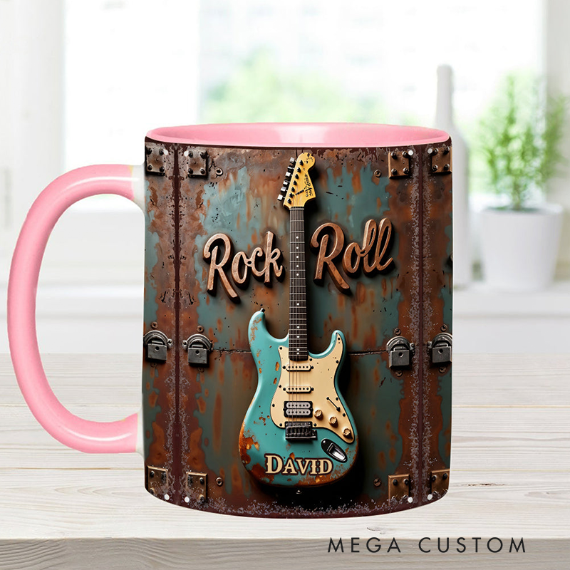 Personalized Name Guitar Accent Rock Roll Mug for Music Lover