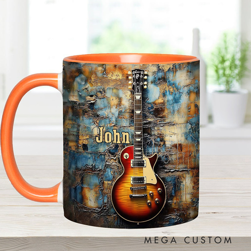 Personalized Name Vintage Electric Guitar Accent Mug for Music Lover