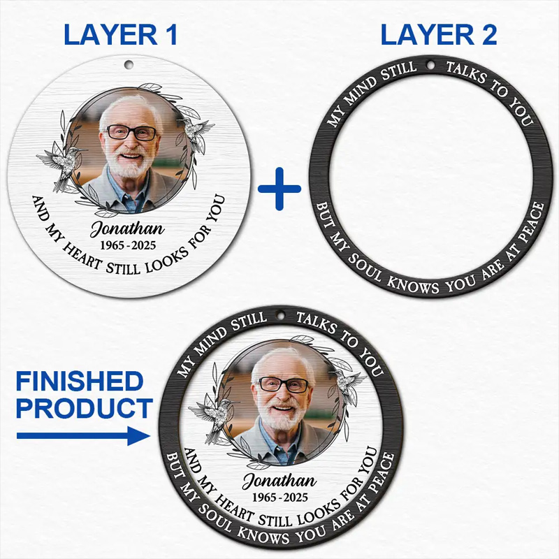 Personalized 2-Layered Wooden Ornament Custom Photo Toile Memorial Bird My Mind Still Talks To You 