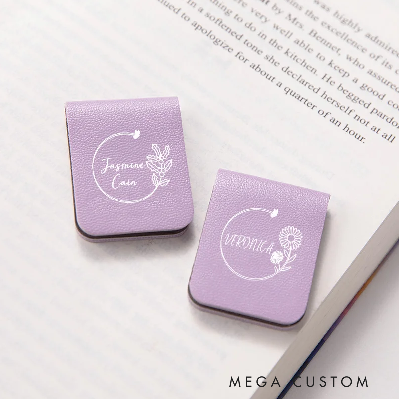 Personalized Birth Flower Magnetic Leather Bookmark Clip with Name Birthday Gift for Book Lovers Bookworms
