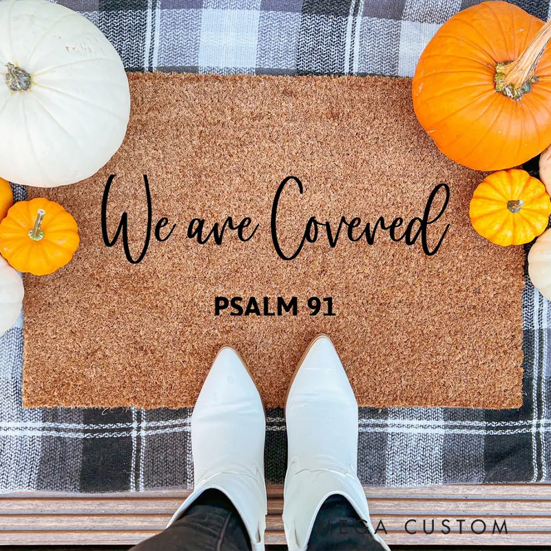 Personalized We are Covered Bible Verse Doormat 6 Design Options Non-Slip Durable Front Door Decor Welcome Mat Religious Gift for Faithful Family
