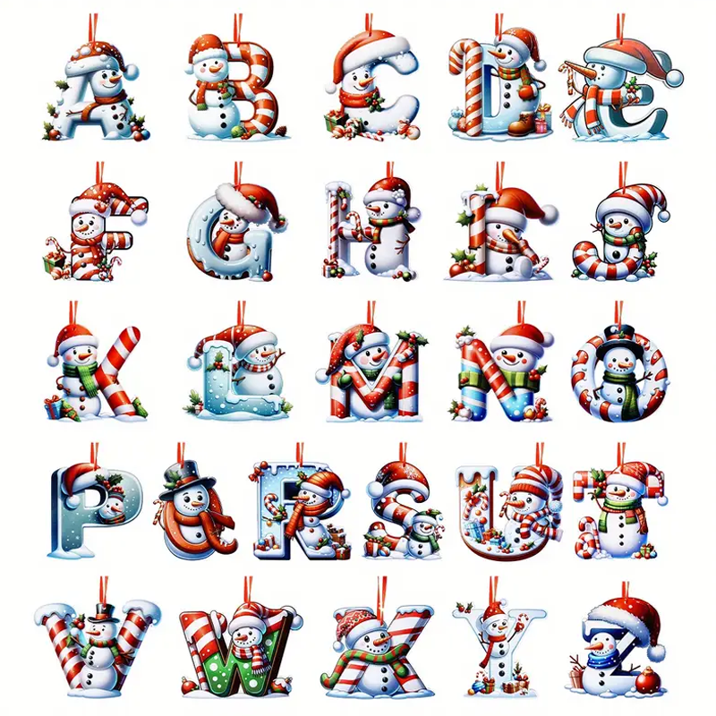 Personalized Acrylic Flat Christmas Letters Ornaments Hanging Xmas Alphabet Letters For Christmas Tree Pendant Christmas Decorations