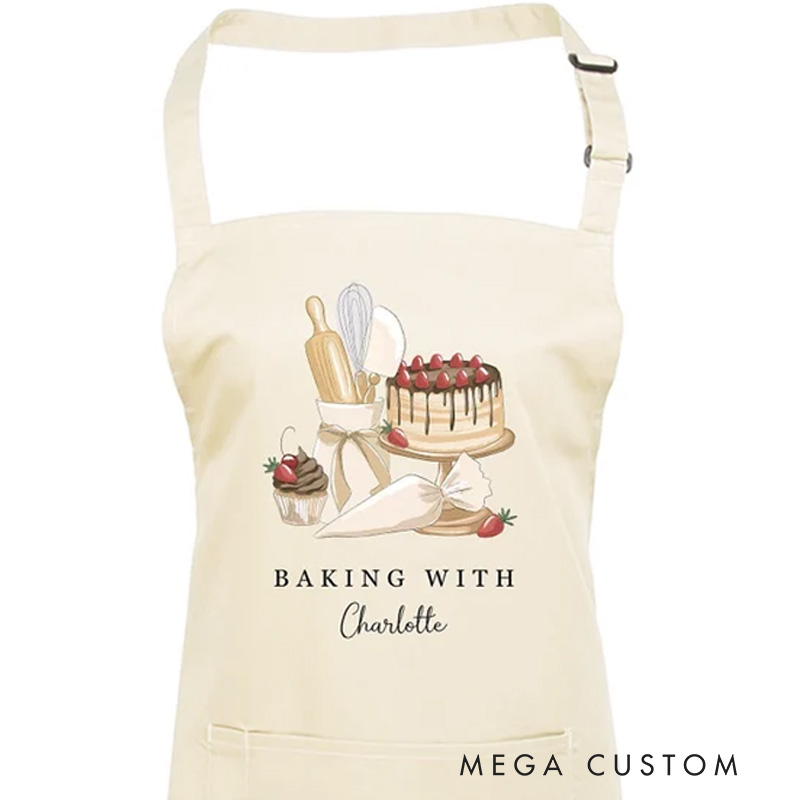 Personalized Cartoon Character Birth Flower Name Adjustable Kid Apron Chef Hat Set with Pocket for Cooking Christmas Birthday Gift for Boys Girls