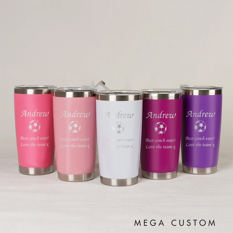 Personalized Soccer Stainless Steel Tumbler with Custom Name Design and Message