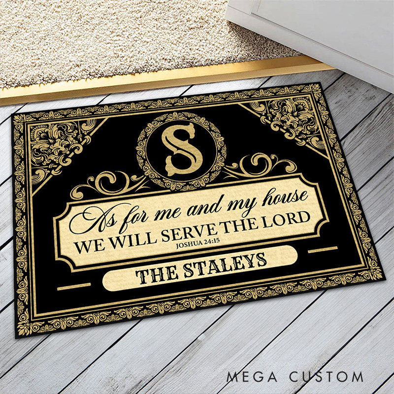 Personalized as for Me and My House We will Serve the Lord Doormat with Family Name Non-Slip Durable Front Door Decor Faithful Family Religious Gift