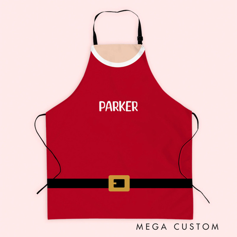 Personalized Adjustable Waterproof Santa Claus Belt Apron with Name Kitchen Wear Cooking Baking Christmas Gift for Baker Family