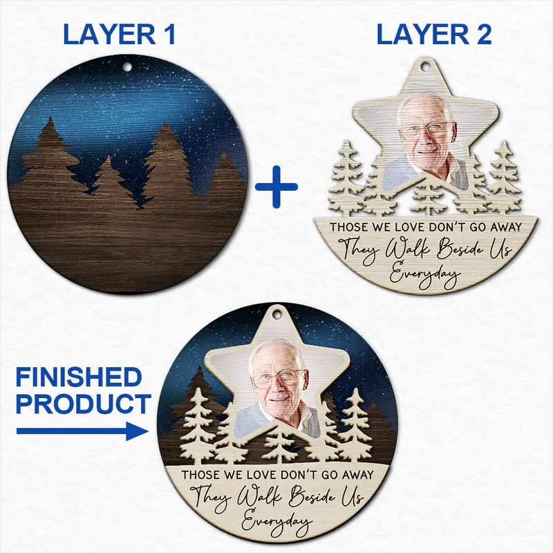 Personalized 2-Layered Wooden Ornament Custom Photo I'll See You On The Other Side Of The Stars Christmas Ornament 