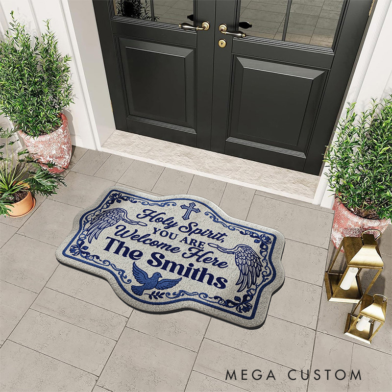 Personalized Holy Spirit You are Welcome Her Christian Non-Slip Tufted Rug with Family Name Home Decor Welcome Rug Religious Gift for Faithful Family