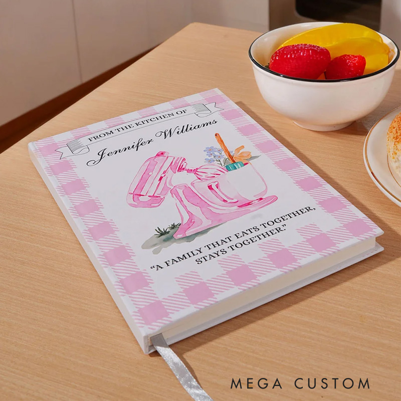 Personalized Watercolor Mixer Checkered Baking Recipe Notebook with Text and Name Kitchen Bakery Gift for Moms Grandmas Bakers
