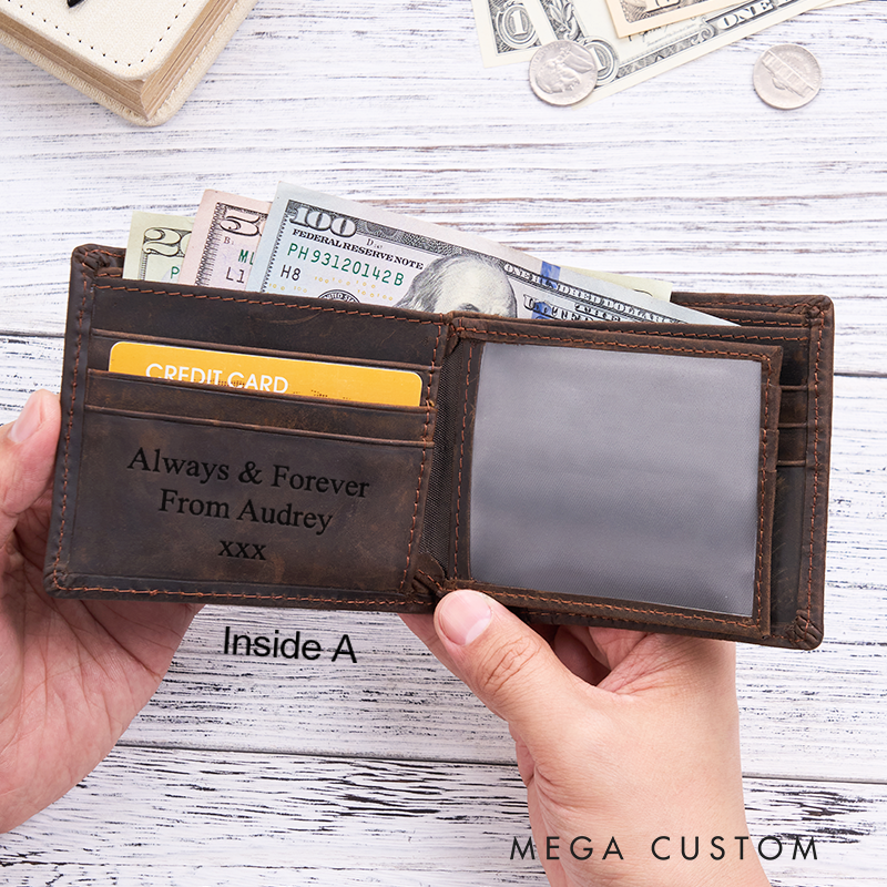 Personalized Leather Wallet For Him Engraved Crazy Horse Wallet Mens Wallet Groomsmen Wallet Boyfriend Gift Dad Gift Husband Gift