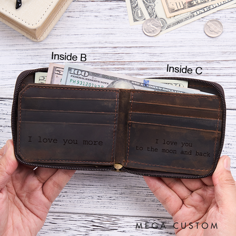 Personalized Crazy Horse Wallet Men's Leather Wallet Engraved Wallet For Him Vintage Wallet Anniversary Gift for Men Birthday Gift For Boyfriend Dad Husband 