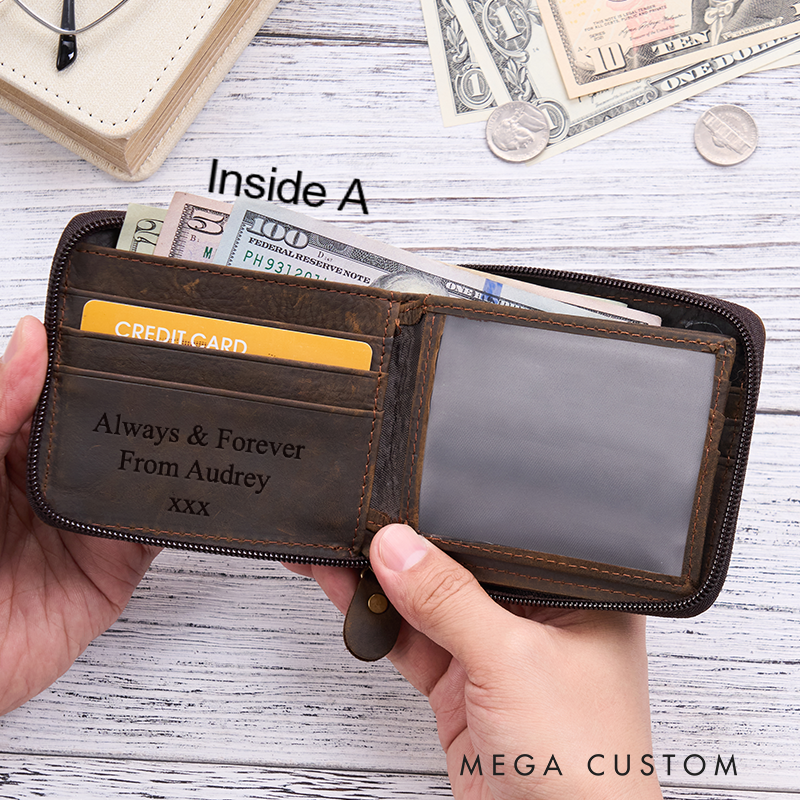 Personalized Leather Wallet Engraved Crazy Horse Wallet Custom Wallet for Him Birthday Gift for Him Anniversary Gift for Men Boyfriend Gift Dad Gift Husband Gift
