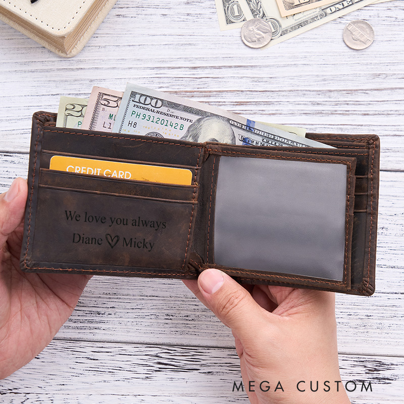 Personalized Leather Wallet Genuine Leather Wallet Custom Mens Wallet Engraved Wallet For Men Gift For Father Gift for Him Boyfriend Groomsmen