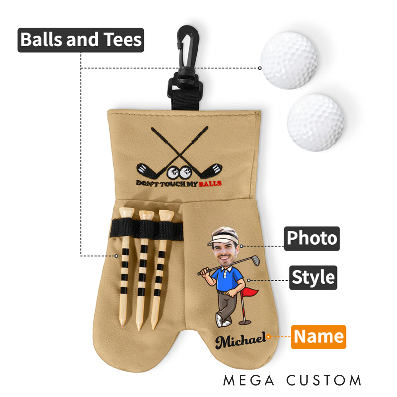 Personalized Cartoon Character Face Photo Golf Ball and Tee Storage Bag Sack with Name Golf Accessories Birthday Gift for Golf Lovers