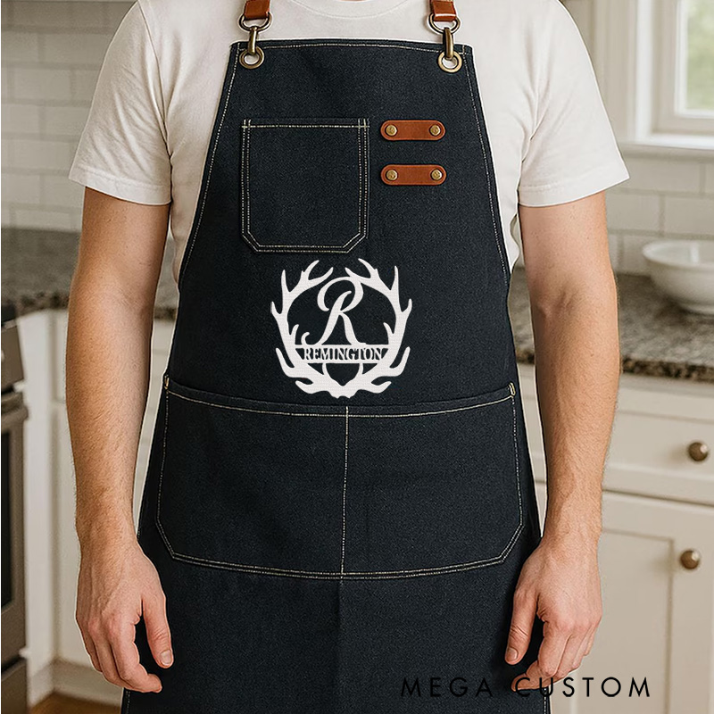 Personalized Embroidered Elk Deer Apron Hunting Lovers Apron Gift for Hunter Outdoor Barbecue Lover