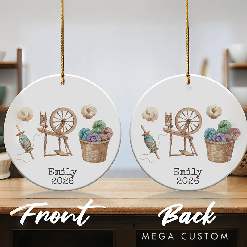 Personalized Spinner Ornament Custom Spinning Wheel Yarn Lover Gift Hobby Ornament Knitting Ornament 2026 Keepsake for Crafters