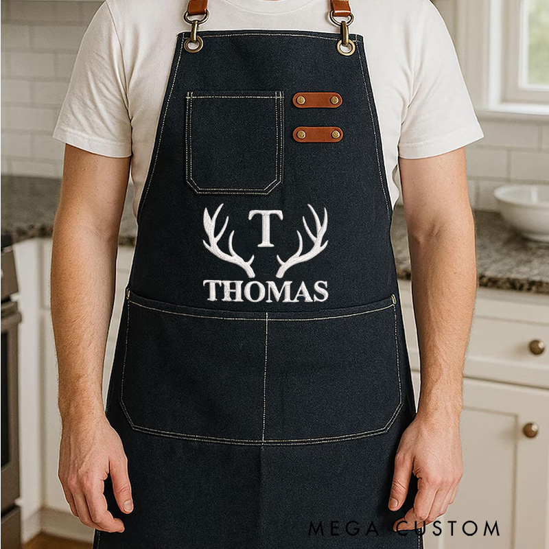 Personalized Embroidered Hunters Apron Custom Deer Logo Hunting Lovers Apron Gift for Hunter Outdoor Lover