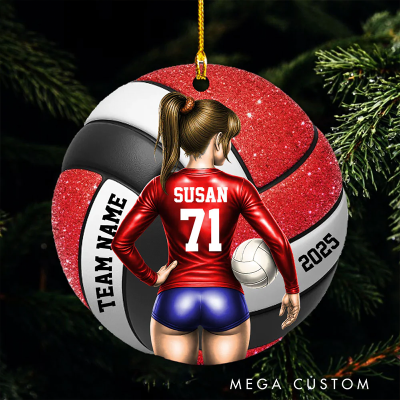 Personalized Volleyball Ornament with Custom Name, Number, Team, and Year Design