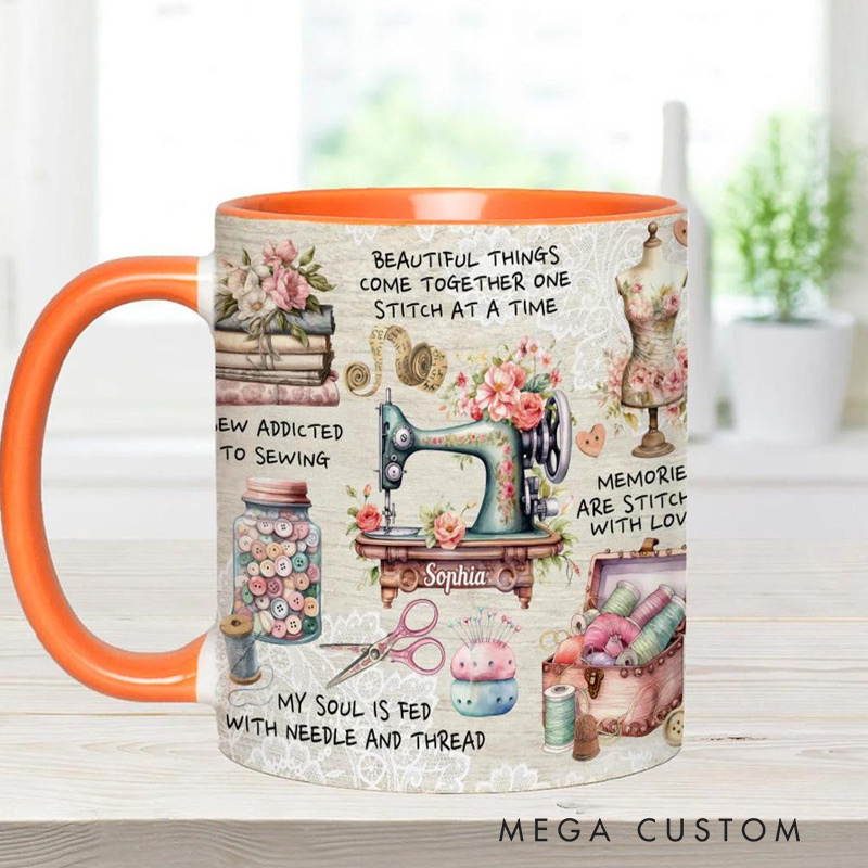 Personalized Sew Addicted To Sewing Accent Mug Sewing Gift  for sewing lovers