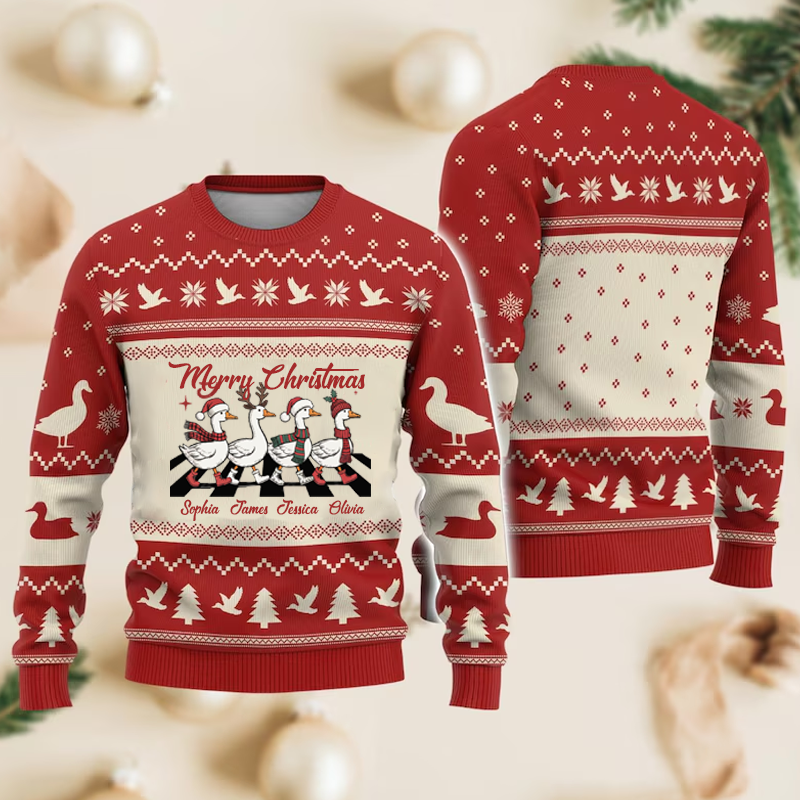 Personalized Name Ugly Sweater Duck Merry Christmas Ugly Sweater Funny Duck Christmas Shirt for Women Animal Xmas Sweater Funny Gift