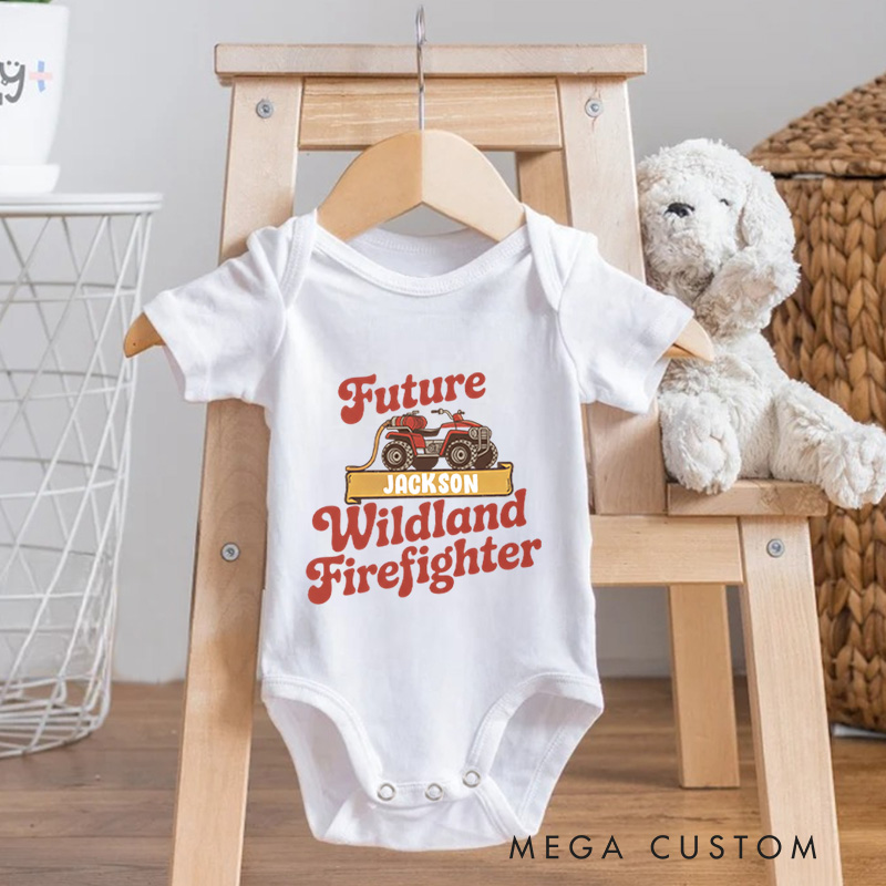 Personalized Wildland Firefighter Inspired Baby Bodysuit with Custom Name and Bold Future Firefighter Graphic Kids T-Shirt