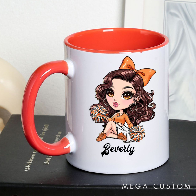Personalized Cheerleader Mug with Custom Name and Cute Cartoon Design