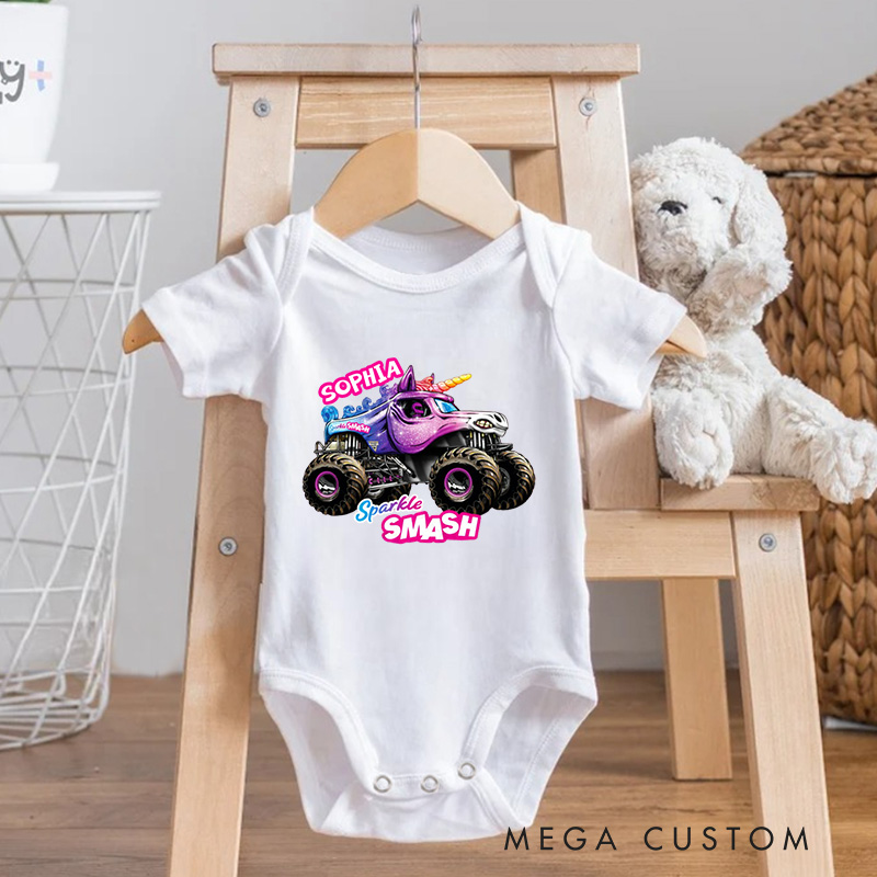 Personalized Trucker Jam of Sparkle Baby Bodysuit with Name Birthday Christmas Gift for Baby