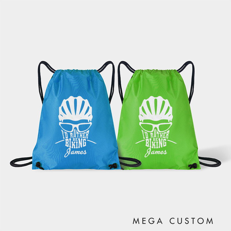 Personalized Drawstring Bag About Id Rather Be Biking Sports Backpack Bags Biker Typography Graphic Eco Friendly Tote Bag Bike Enthusiast Gift
