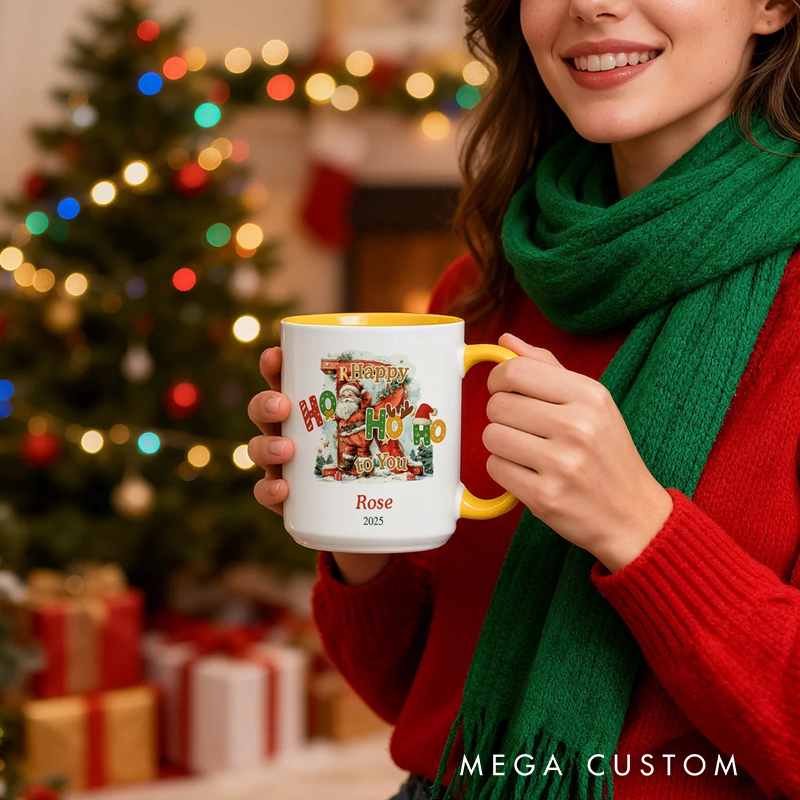 Personalized Happy HoHoHo to You Christmas Initial Ceramic Coffee Mug with Name Christmas Gift for Family Kids