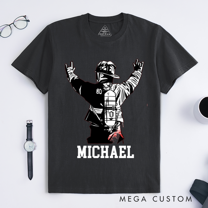 Personalized Firefighter T-Shirts Firefighter Helmet Design T-Shirt Firefighter Dad Gift