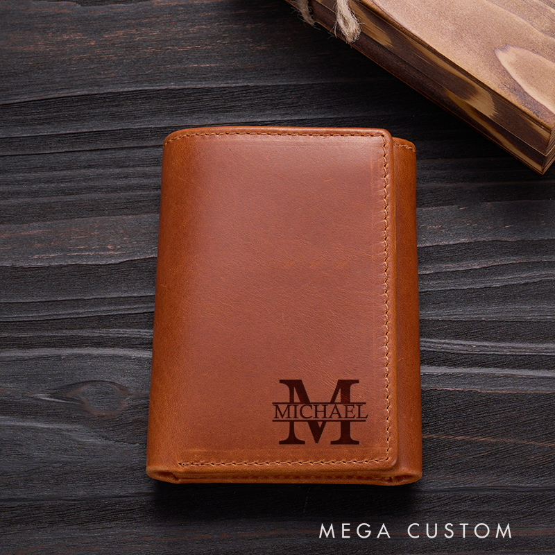Personalized Engraved Trifold Wallets Mens Leather Wallet 1 2 3 Year Anniversary Gifts Christmas Husband Gift Boyfriend Gift
