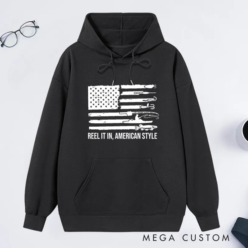 Personalized Fishing American Flag Hoodie American Flag Fishing Hoodie Patriotic Fisherman Gift Comfortable Outdoor Sweatshirt for Fishing Enthusiasts