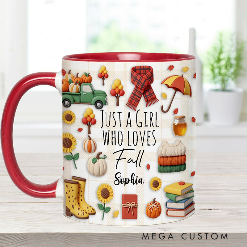 Personalized Just a Girl Who Loves Fall Custom Autumn Accent Mug