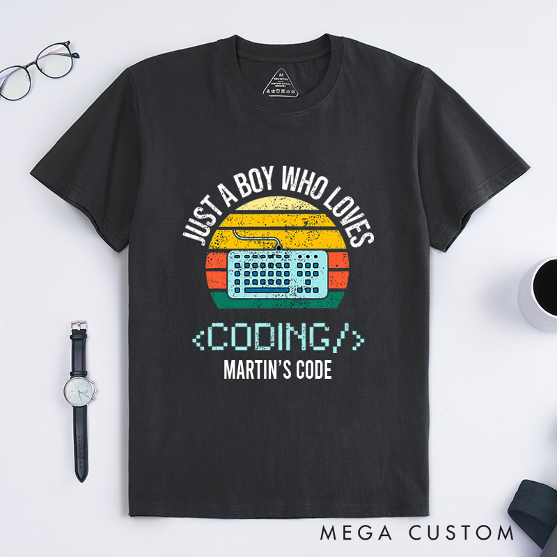 Personalized Just A Boy Who Loves Coding Computer T-Shirt Technology Programmer Enthusiasts Shirt Gift for Geek Nerd