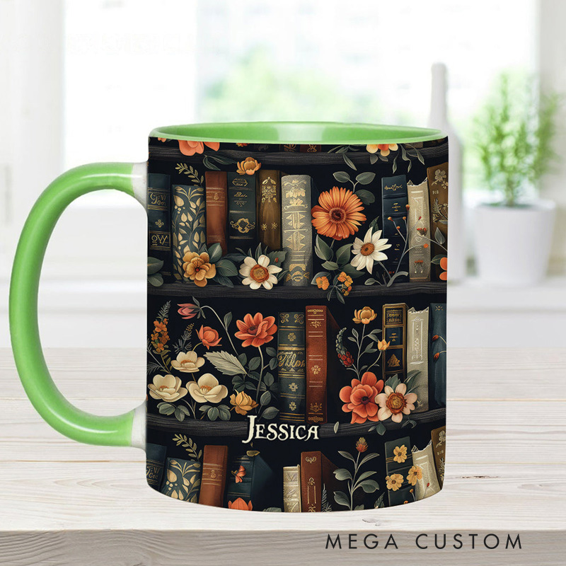 Personalized Bookish Mugs Custom Book Accent Mug with Name Bookworm Coffee Cup for Reader Bookworm Book Lover Librarian Gift