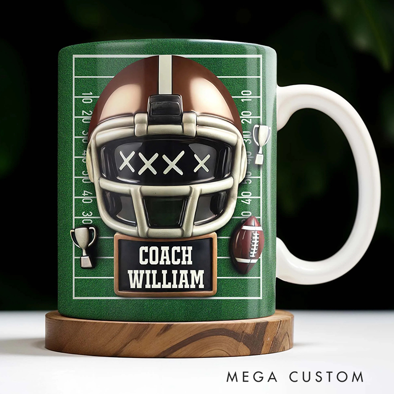 Personalized Football Coach Mug with Custom Name and Helmet Design  