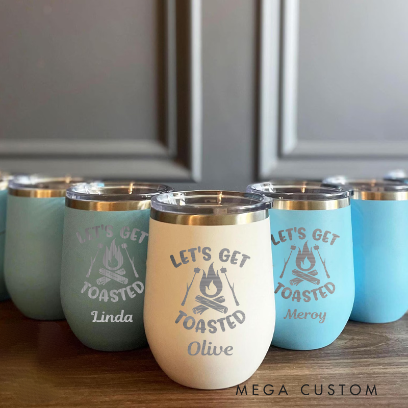 Personalized Let's Get Toasted Tumbler Outdoor Camping Wine Tumbler Hiking & Camping Mug Gift for Outdoor Campig Lover