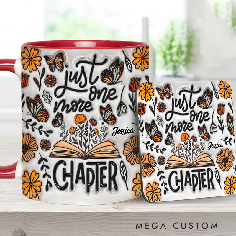 Personalized Just One More Chapter Mugs Custom Floral Book Accent Mug with Name Bookworm Coffee Cup for Reader Book Lover Librarian Gift