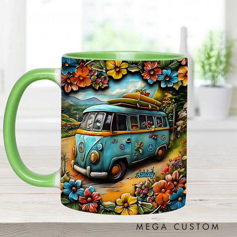 Personalized Hippie Accent Mug Hippie Lover Gifts for Girls Travel Cup Colorful Hippie Car Hippie Coffee Mug Bohemian Coffee Mug