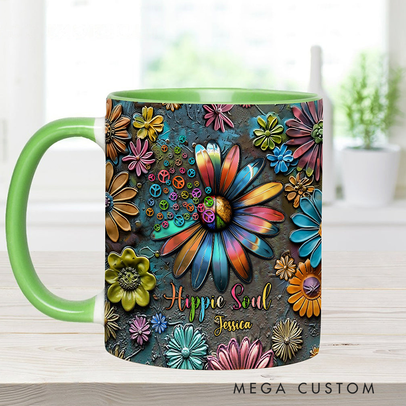 Personalized Hippie Accent Mug Hippie Lover Gifts Colorful Hippie Coffee Mug Bohemian Coffee Mug