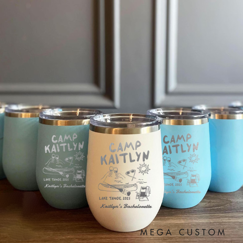 Personalized Camp Bachelorette Wine Tumbler outdoor Camping Weekend Trip Cup Friends Camping gift