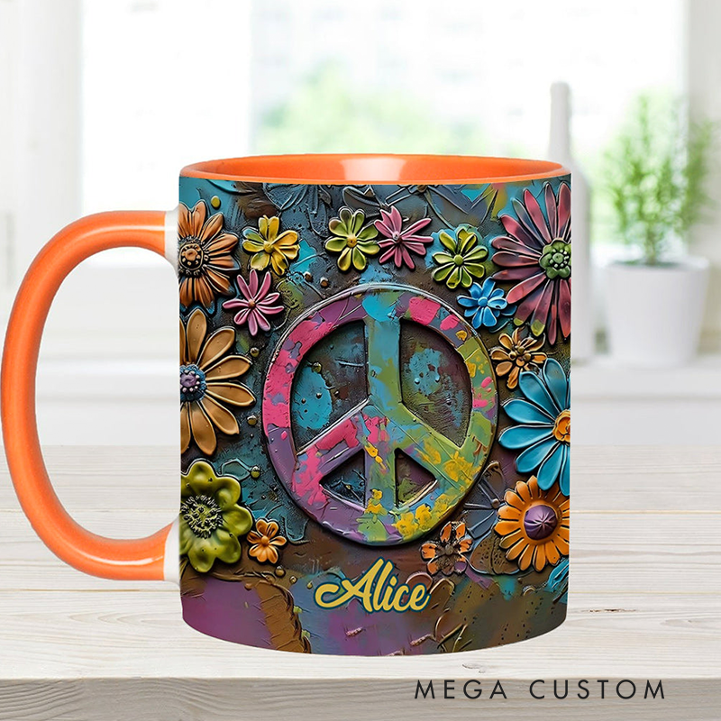Personalized Hippie Accent Mug Hippie Lover Gifts Colorful Hippie Coffee Mug Bohemian Coffee Mug Peace Love Cup
