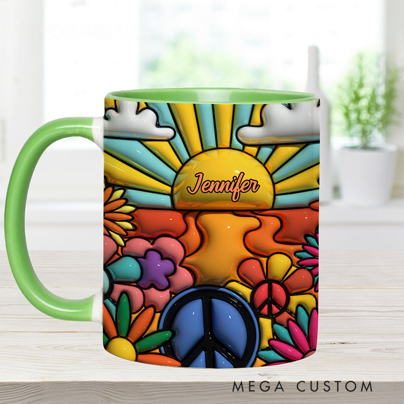 Personalized Hippie Accent Mug Hippie Lover Gifts Colorful Hippie Coffee Mug Bohemian Coffee Mug Peace Love Cup