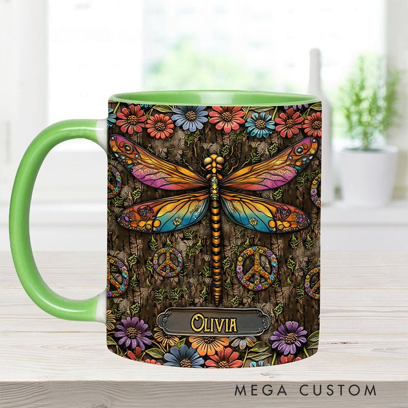 Personalized Hippie Accent Mug Hippie Lover Gifts Colorful Hippie Coffee Mug Bohemian Coffee Mug Peace Love Cup