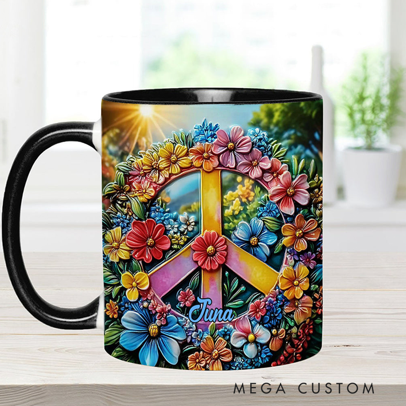 Personalized Hippie Accent Mug Hippie Lover Gifts Colorful Hippie Coffee Mug Bohemian Coffee Mug Peace Love Cup