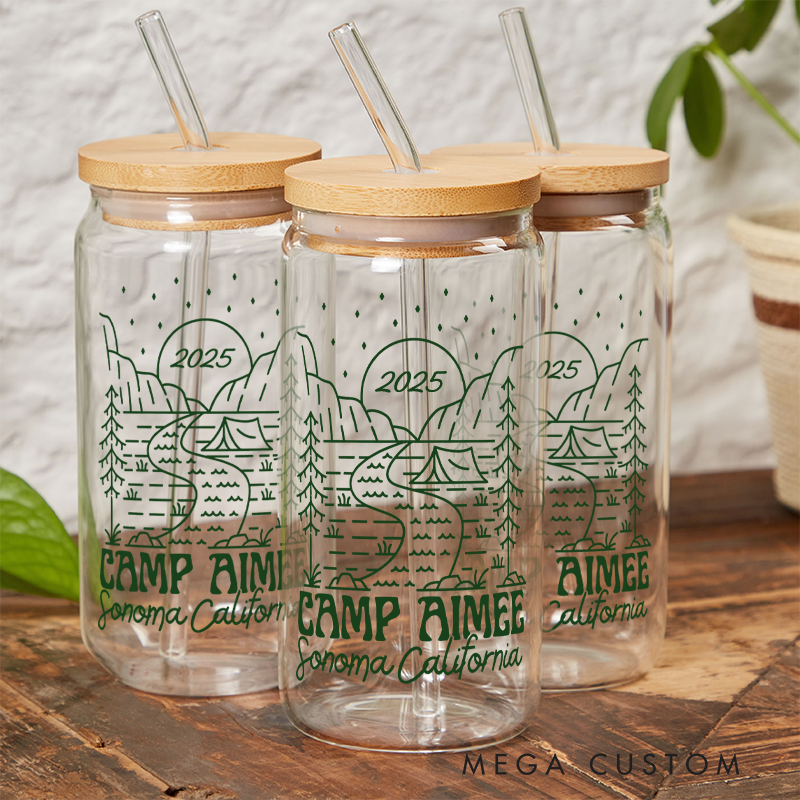 Personalized Camping Glass Tumbler Custom Outdoor Campfire Tumbler Camping Coffee Mug Gift for Outdoor Campig Lover