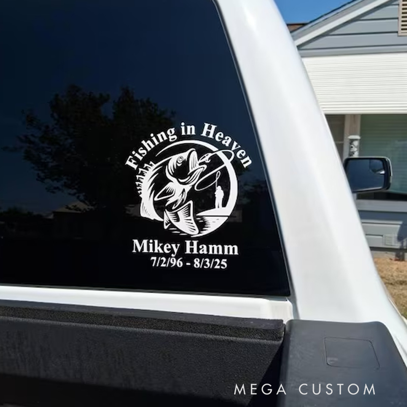 Personalized Memorial Decal Sticker for Car Window Fishing in Heaven Fishing In Loving Memory Rest in Peace Decal Sympathy Gift